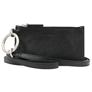 【Balenciaga 巴黎世家】簡約烙印LOGO小牛皮可拆掛式信用卡零錢包(黑)