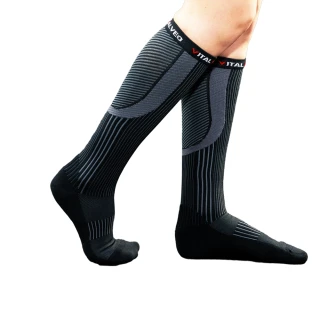 【Vital Salveo 紗比優】機能鍺三效運動壓力襪-黑色/一雙入(遠紅外線運動機能除臭壓縮襪-台灣製造)