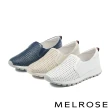 【MELROSE】美樂斯 百搭編織鏤空造型牛皮厚底休閒鞋(藍)