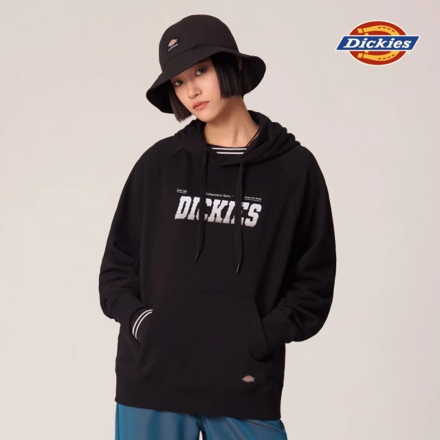 【Dickies】女款黑色純棉胸前Dickies漸層圖案連帽大學T｜DK011612BLK