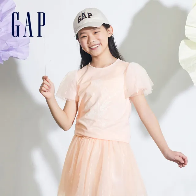 【GAP】女童裝 Logo圓領短袖T恤-淡粉色(890404)