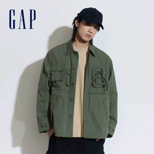 【GAP】男裝 翻領工裝外套-軍綠色(877474)