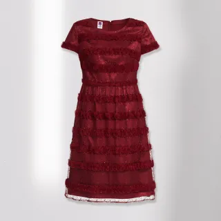 【ILEY 伊蕾】華麗貴氣抽鬚花朵蕾絲網紗造型洋裝(紅色；M-2L；1223077133)