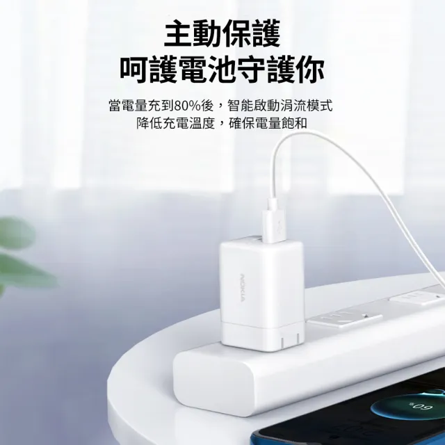 【NOKIA】30W GaN氮化鎵 USB+Type-C 雙孔 PD快充充電器(P6307)