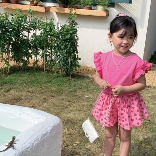 【MANI 瑪尼】女童純棉素色上衣捲邊花袖上衣(女童短袖純棉素色上衣)
