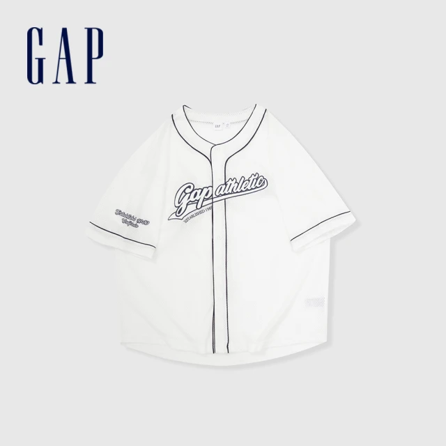 GAP 男裝 Logo翻領短袖襯衫-白色(464287)折扣