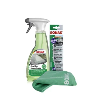 【SONAX】玻璃除油膜劑+玻璃美容巾(油膜去除.居家適用)