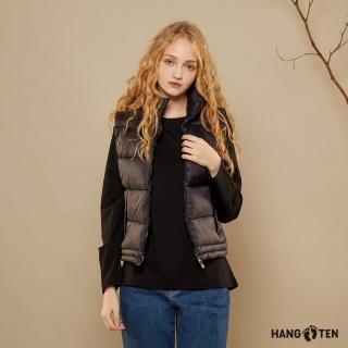 【Hang Ten】女裝-韓國同步款-科技絨絎縫高領背心(黑)