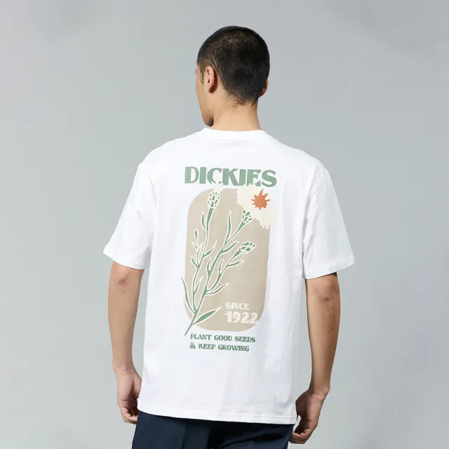 【Dickies】男女款白色純棉背面沙漠植物大印花設計休閒短袖T恤｜DK012926WHX