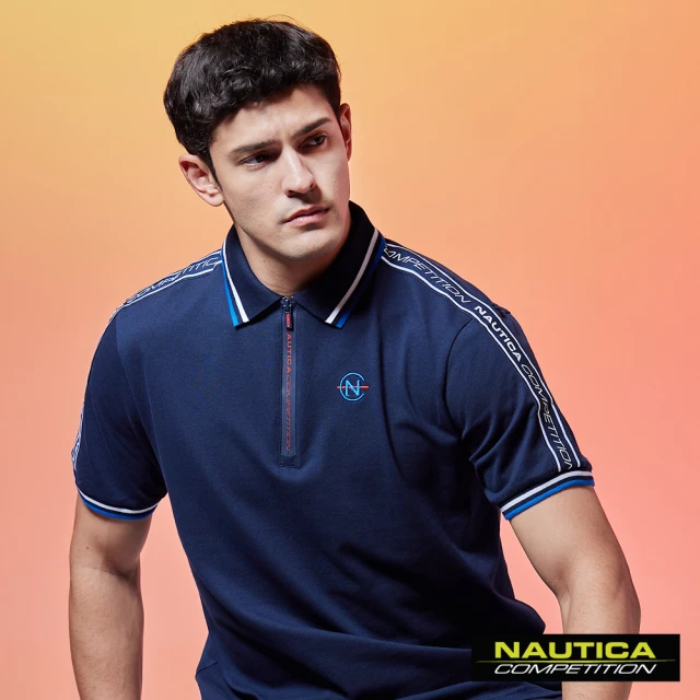 NAUTICA 男裝 COMPETITION運動風品牌LOGO織帶短袖POLO衫(深藍)