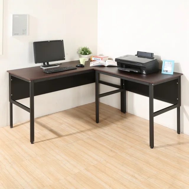 【DFhouse】頂楓150+90公分大L型工作桌-黑橡木色