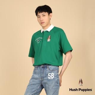 【Hush Puppies】男裝 POLO衫 雙圖騰刺繡狗寬鬆拉克蘭袖POLO衫(綠色 / 43101105)