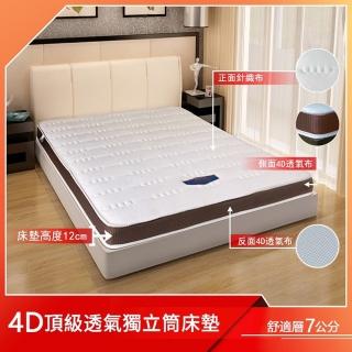【富鬱床墊】4D透氣豪華獨立筒床墊12cm(5尺雙人4D白底咖啡邊891顆彈簧)