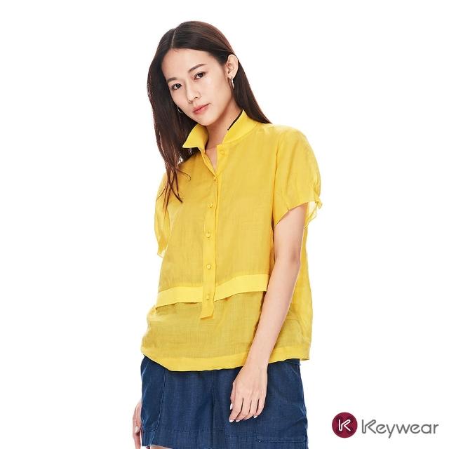 【KeyWear 奇威名品】透膚拼接POLO領短袖上衣(共2色)