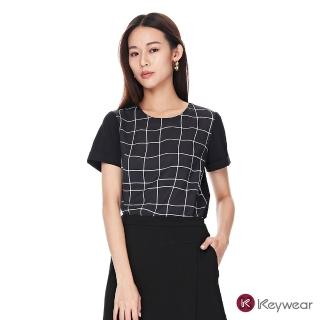 【KeyWear 奇威名品】輕薄不規則線條拼接短袖上衣