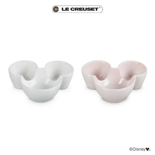 【Le Creuset】迪士尼米奇系列 瓷器迷你醬料碟2入組170ml(棉花白/貝殼粉)