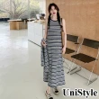 【UniStyle】披肩無袖洋裝 韓系條紋顯瘦連身裙 女 ZM081-4709(條紋裙子)