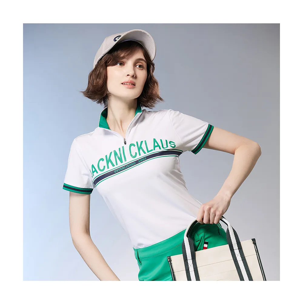 【Jack Nicklaus 金熊】GOLF女款吸濕排汗彈性立領衫/高爾夫球衫(白色)
