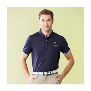 【Jack Nicklaus 金熊】GOLF男款素面彈性吸濕排汗POLO衫/高爾夫球衫(深藍色)