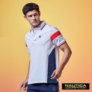 【NAUTICA】男裝 COMPETITION撞色拼接LOGO短袖POLO衫(白色)