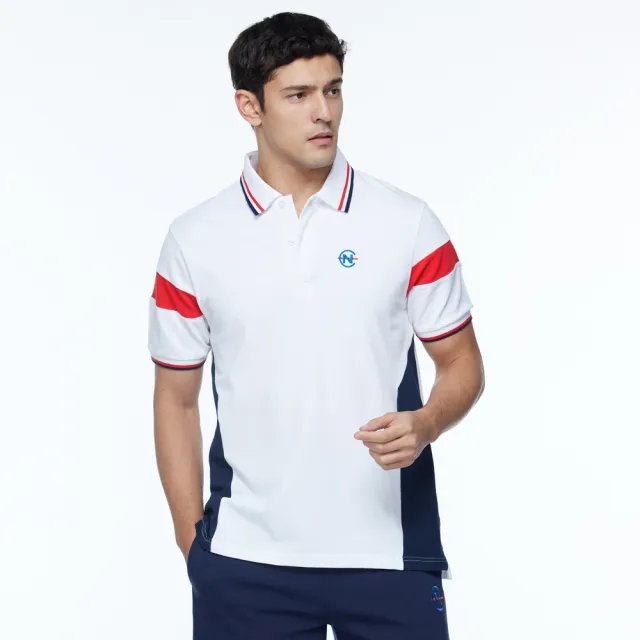 【NAUTICA】男裝 COMPETITION撞色拼接LOGO短袖POLO衫(白色)