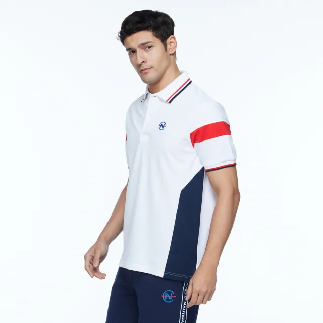 【NAUTICA】男裝 COMPETITION撞色拼接LOGO短袖POLO衫(白色)