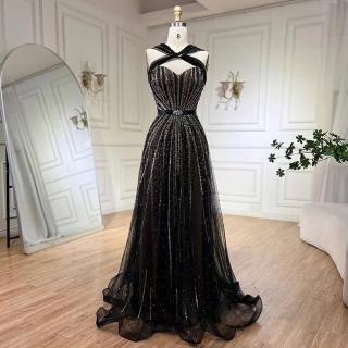 【女神婚紗禮服】奢華手工串珠無袖交叉心領A字魚尾晚禮服LA72322宇宙黑(選美宴會敬酒 高階晚禮服)