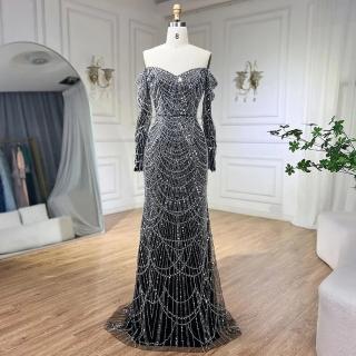 【女神婚紗禮服】高階奢華桃心領一字肩手工串珠魚尾晚禮服LA72243宇宙黑(選美宴會敬酒 高階晚禮服)