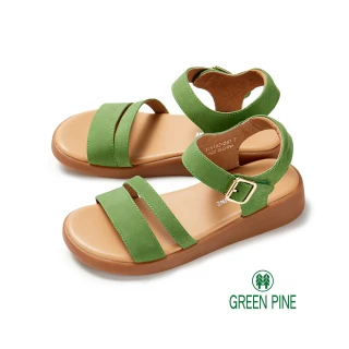 【GREEN PINE】頂級牛皮微厚底魔鬼氈涼拖鞋綠色(00329162)