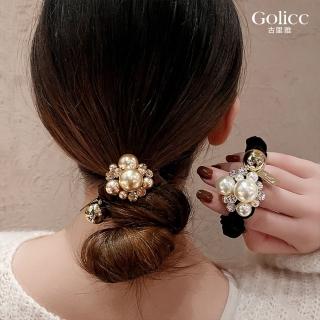【Golicc】髮圈 小香風 珍珠水鑽氣質 高馬尾(母親節 生日 情人節 髮飾 髮帶 飾品 禮物)