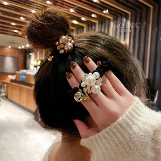 【Gulicc】髮圈 小香風 珍珠水鑽氣質 高馬尾(新年 情人節 生日 髮飾 髮帶 飾品 禮物)