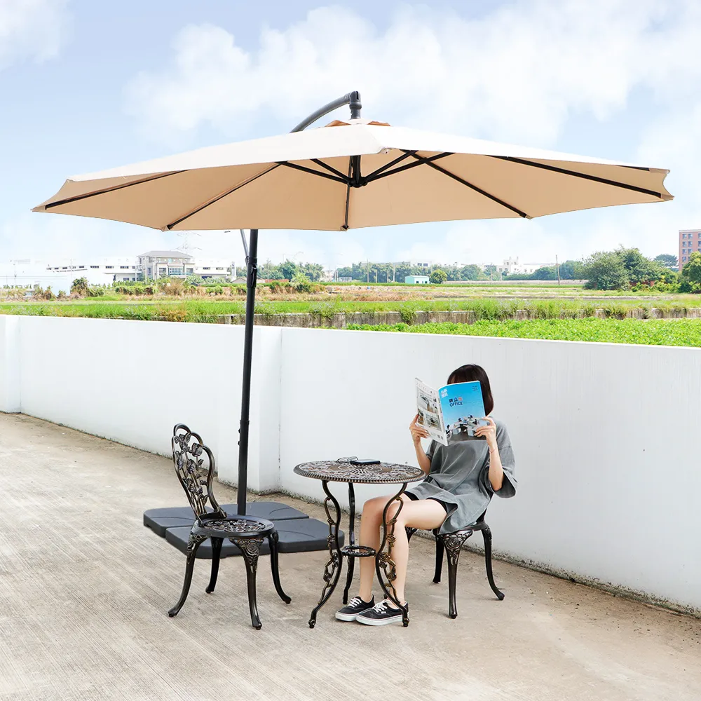 【LOGIS】庭院3米戶外遮陽傘+加寬水箱傘座組