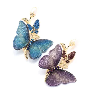 【ANGEL】漸色雙蝴蝶珍珠花胸針別針兩用款(2色可選)