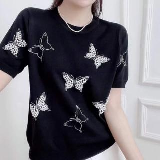 【ONEY 歐妮】 現貨 圓領圖騰蝴蝶休閒上衣※(女裝/T恤/休閒/百搭/售完不補)