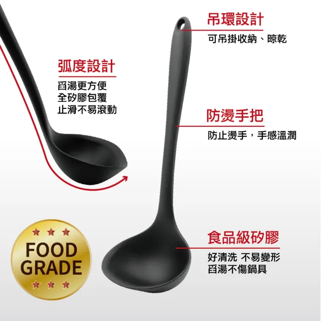【MINONO 米諾諾】不沾鍋矽膠湯勺 矽膠鍋鏟標準版(歐盟食品級矽膠RoHS檢測 耐熱矽膠鍋鏟湯勺湯匙 矽膠)