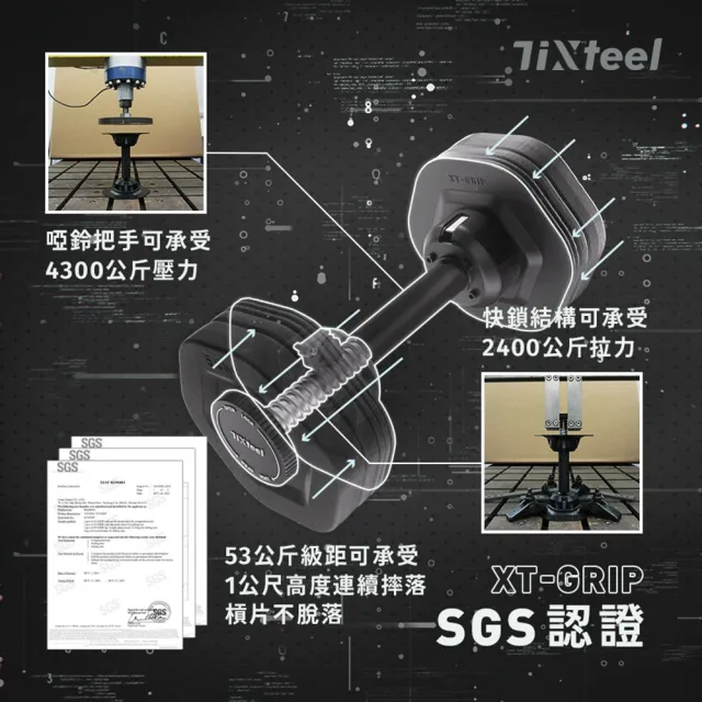 【Tixteel】XT GRIP快鎖組合式啞鈴43公斤2入(台灣製造 多國專利快鎖組合式啞鈴)