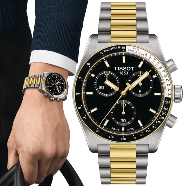 TISSOT 天梭 運動系列 PR516 復刻1970 黑金 計時腕錶(T1494172205100)