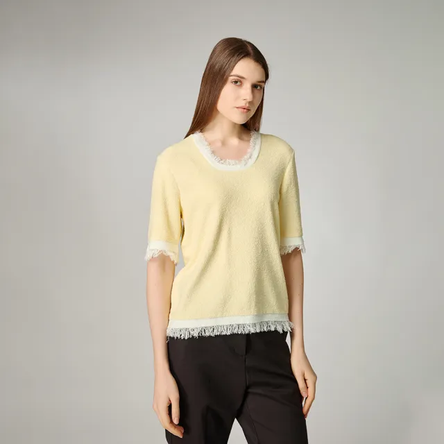 【giordano ladies】24SS_撞色毛邊設計短袖上衣(02354004)