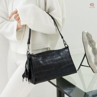 【MYMY】鱷魚紋真皮斜揹包(牛皮壓鱷魚紋/雙背帶/三層空間/肩揹包/斜揹包/真皮包)