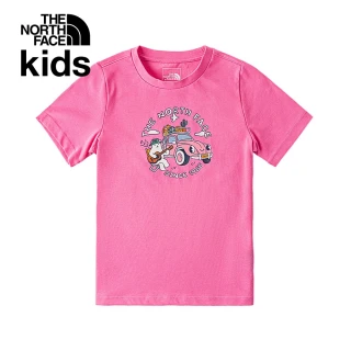 【The North Face 官方旗艦】北面兒童粉色小熊露營車印花短袖T恤｜88H7PIH