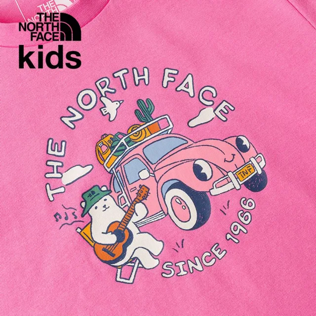 【The North Face 官方旗艦】【童裝/親子裝】北面兒童粉色小熊露營車印花短袖T恤｜88H7PIH