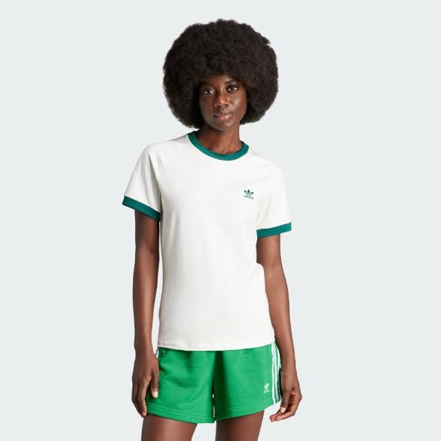 【adidas 愛迪達】上衣 女款 短袖上衣 運動 三葉草 VRCT TEE 白綠 IN4110