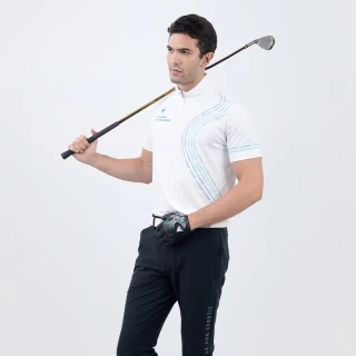 【LE COQ SPORTIF 公雞】高爾夫系列 男款白色漸層配色字母印花抗UV短袖立領衫 QGT2T202