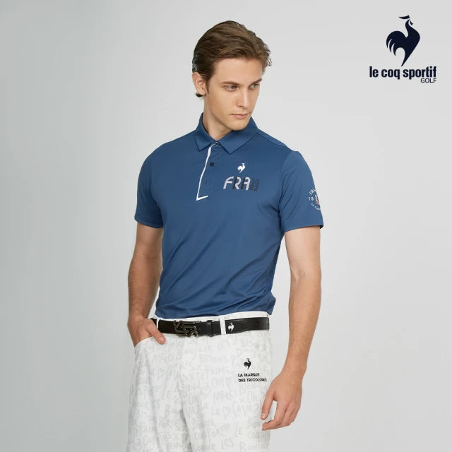 LE COQ SPORTIF 公雞 高爾夫系列 男款藍色經典LOGO印花抗UV短袖POLO衫 QGT2T203