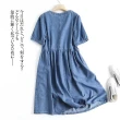 【ACheter】大碼穿搭短袖顯瘦遮肉牛仔連身裙中長版洋裝#121224(藍)