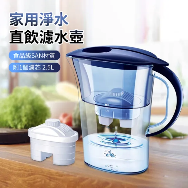 【ANTIAN】家用自來水直飲濾水壺 廚房除菌去垢淨水壺 過濾淨水器 附1個濾芯 2.5L