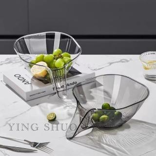 【YING SHUO】多功能簡約廚房透明瀝水籃(淘米 洗米籃 蔬果洗菜瀝水盆 沙拉調理盆 拌麵碗)