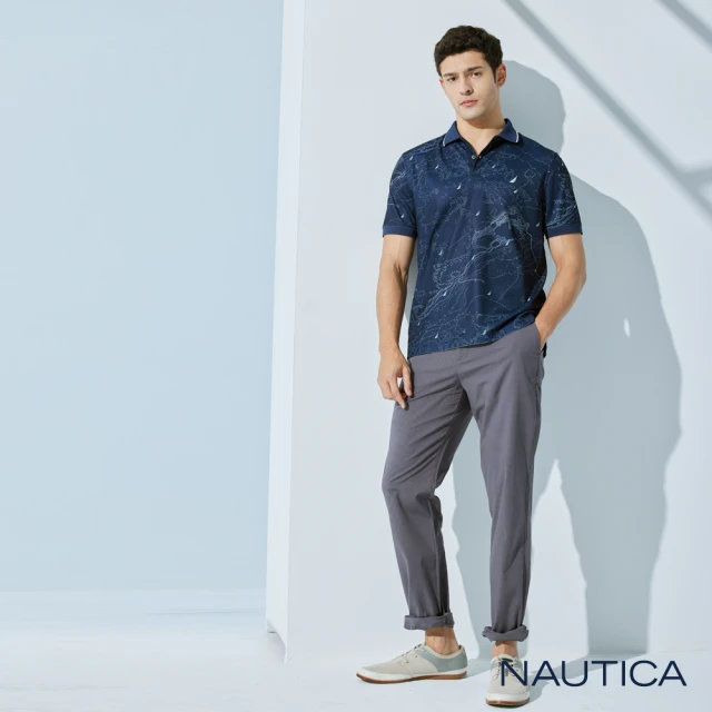 【NAUTICA】男裝 COOL MAX涼感素面長褲(深灰)