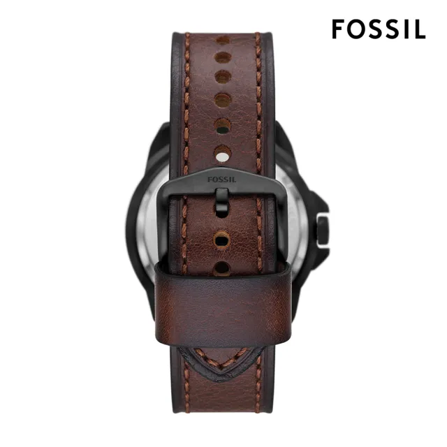 【FOSSIL 官方旗艦館】Bronson 美式風潮鏤空機械手錶 棕色LiteHide™ 皮革錶帶 44MM ME3219