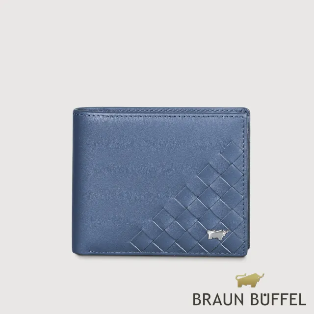 【BRAUN BUFFEL 德國小金牛】台灣總代理 墨菲斯 8卡中間翻零錢袋短夾-復古藍(BF524-318-VBL)